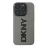 DKNY для iPhone 16 Pro чехол PU Plain leather Logo imprint Hard Grey (MagSafe)