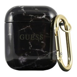 Чехол Guess Marble Effect с кольцом для Airpods 1/2, черный