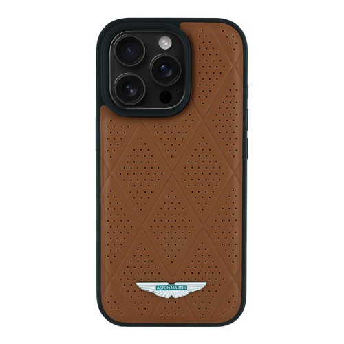 Aston Martin для iPhone 16 Pro Max чехол Leather Perforated Quilted Diamonds Hard Camel