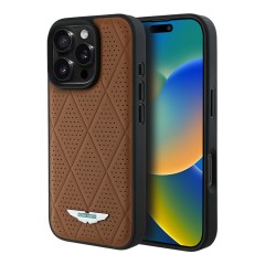 Aston Martin для iPhone 16 Pro Max чехол Leather Perforated Quilted Diamonds Hard Camel