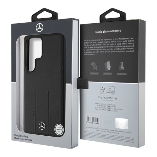 Mercedes для Galaxy S25 Ultra чехол Leather Debossed Lines Hard Black (MagSafe)