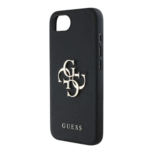 Guess для iPhone 16e чехол PU Grained leather 4G Big metal logo Hard Black