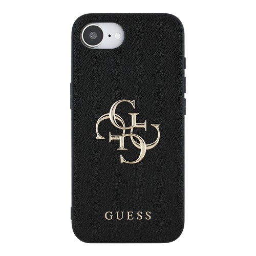 Guess для iPhone 16e чехол PU Grained leather 4G Big metal logo Hard Black