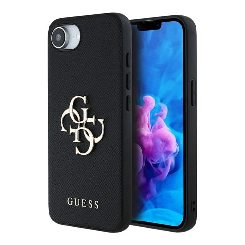 Guess для iPhone 16e чехол PU Grained leather 4G Big metal logo Hard Black