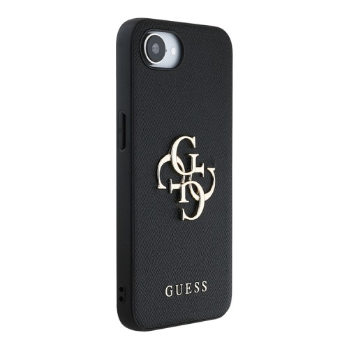 Guess для iPhone 16e чехол PU Grained leather 4G Big metal logo Hard Black
