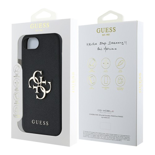 Guess для iPhone 16e чехол PU Grained leather 4G Big metal logo Hard Black