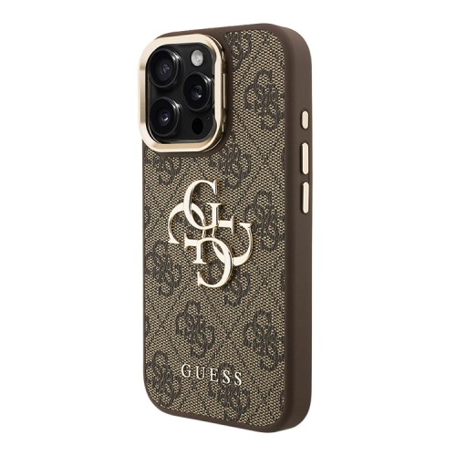 Guess для iPhone 15 Pro Max чехол PU 4G Big metal logo and Camera Stand Hard Brown