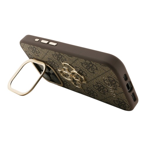 Guess для iPhone 15 Pro Max чехол PU 4G Big metal logo and Camera Stand Hard Brown