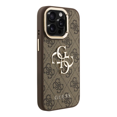 Guess для iPhone 15 Pro Max чехол PU 4G Big metal logo and Camera Stand Hard Brown