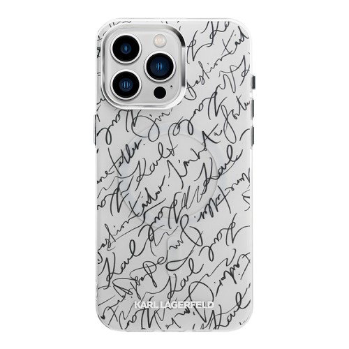 Karl Lagerfeld для iPhone 16 Pro чехол PC/TPU Script pattern Metal camera Hard White (MagSafe)