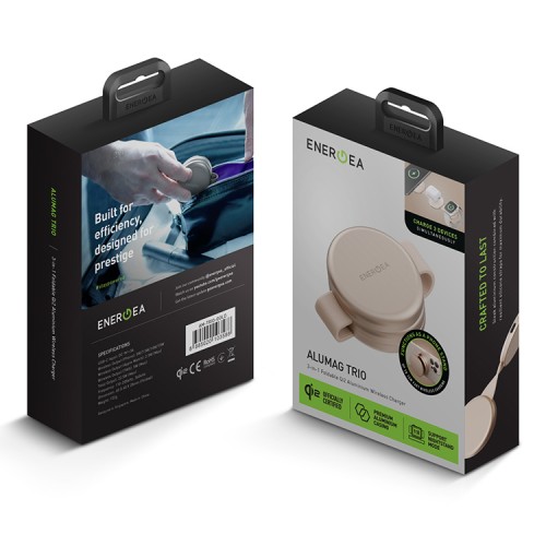 Energea Беспроводное СЗУ AluMag Trio, 3in1 Foldable Qi2 Aluminium Wireless MagSafe 22.5W Gold