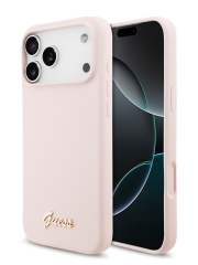 Guess для iPhone 17 Pro чехол Liquid silicone Gold metal logo Hard Pink (MagSafe)