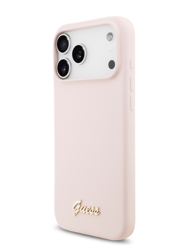 Guess для iPhone 17 Pro чехол Liquid silicone Gold metal logo Hard Pink (MagSafe)