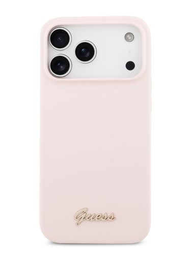 Guess для iPhone 17 Pro чехол Liquid silicone Gold metal logo Hard Pink (MagSafe)