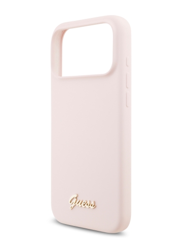 Guess для iPhone 17 Pro чехол Liquid silicone Gold metal logo Hard Pink (MagSafe)