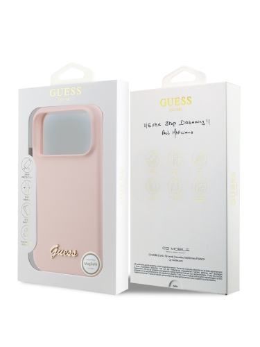 Guess для iPhone 17 Pro чехол Liquid silicone Gold metal logo Hard Pink (MagSafe)