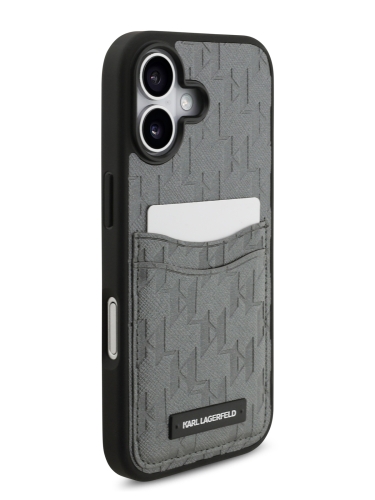 Karl Lagerfeld для iPhone 17 чехол PU Saffiano Monogram with Cardslot Hard Silver