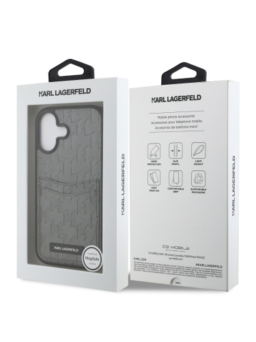 Karl Lagerfeld для iPhone 17 чехол PU Saffiano Monogram with Cardslot Hard Silver