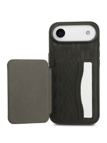 Karl Lagerfeld для iPhone Air чехол Cardslot Stand PU Saffiano Monogram Plate logo Hard Black