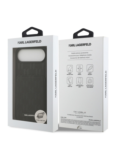 Karl Lagerfeld для iPhone Air чехол Cardslot Stand PU Saffiano Monogram Plate logo Hard Black
