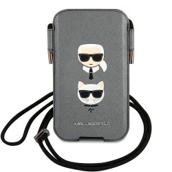 Чехол-карман Karl Lagerfeld для смартфонов Pouch PU Saffiano Karl & Choupette Silver (L-size)