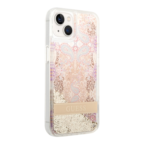 Чехол Guess Liquid glitter Paisley Hard для iPhone 14, золотой