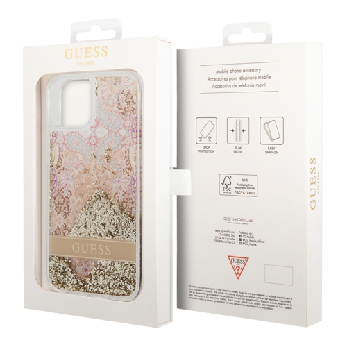 Чехол Guess Liquid glitter Paisley Hard для iPhone 14, золотой