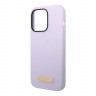 Чехол Guess Liquid Silicone Plate metal logo Hard для iPhone 14 Pro, фиолетовый (Magsafe)