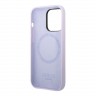 Чехол Guess Liquid Silicone Plate metal logo Hard для iPhone 14 Pro, фиолетовый (Magsafe)