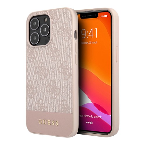 Чехол Guess PU 4G Bottom stripe Metal logo Hard для iPhone 13 Pro, розовый