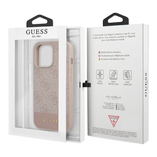 Чехол Guess PU 4G Bottom stripe Metal logo Hard для iPhone 13 Pro, розовый