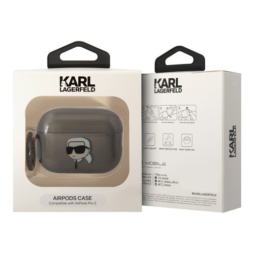Чехол Lagerfeld TPU with ring NFT Karl Translucent для Airpods Pro 2, черный