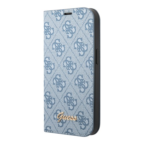 Чехол Guess PU 4G Script metal logo Booktype для iPhone 14 Pro, голубой