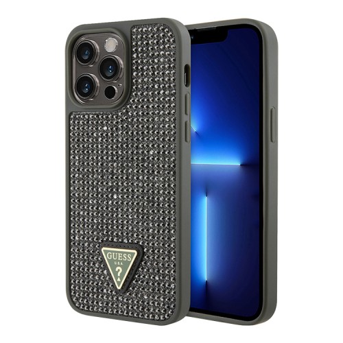 Чехол Guess Diamond Rhinestone Triangle metal logo Hard для iPhone 14 Pro, зеленый