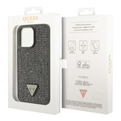 Чехол Guess Diamond Rhinestone Triangle metal logo Hard для iPhone 14 Pro, зеленый