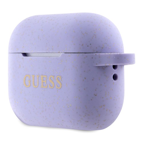 Чехол Guess Silicone Glitter с кольцом для Airpods Pro 2, фиолетовый