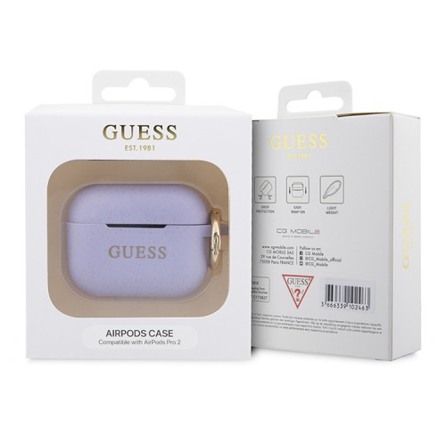 Чехол Guess Silicone Glitter с кольцом для Airpods Pro 2, фиолетовый
