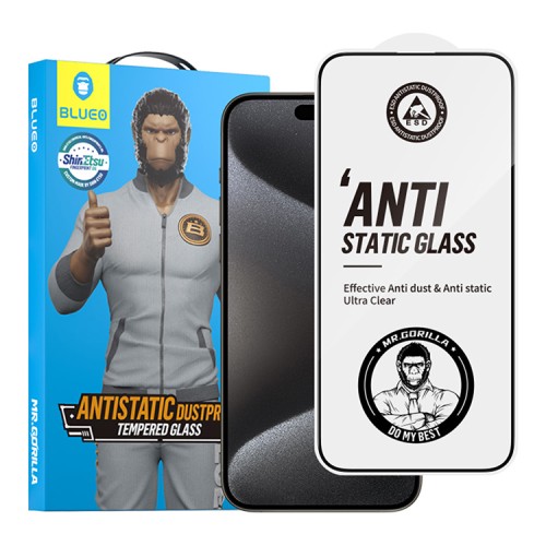 BlueO стекло для iPhone 15/14 Pro Narrow border Anti-Static Black (антистатик)