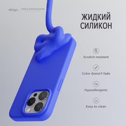 Elago для iPhone 15 Pro Max чехол Soft silicone (Liquid) Cobalt Blue