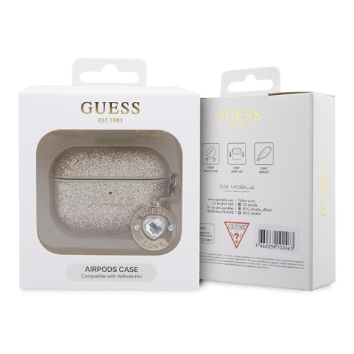 Guess для Airpods Pro чехол Fixed Glitters with Heart Diamond charm Light Gold