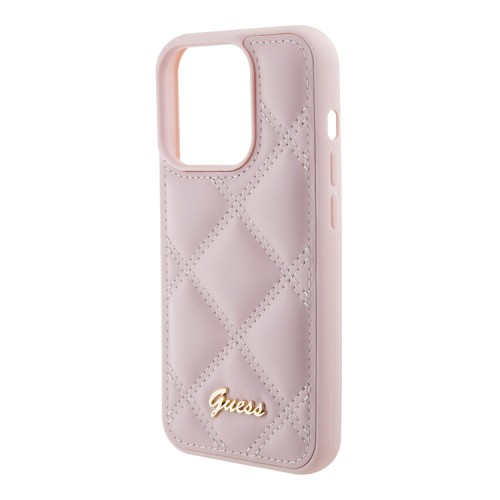 Guess для iPhone 15 Pro Max чехол PU Quilted with Script metal logo Hard Pink