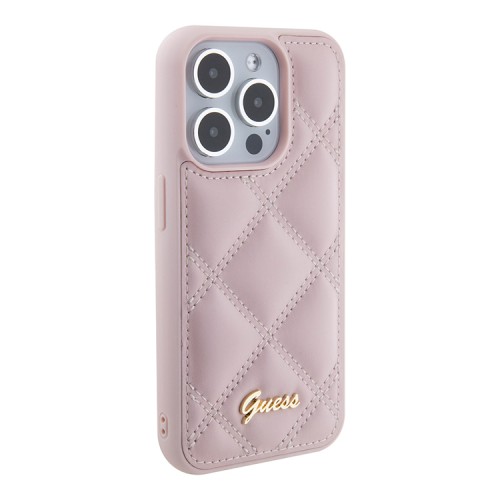 Guess для iPhone 15 Pro Max чехол PU Quilted with Script metal logo Hard Pink