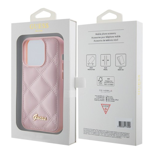 Guess для iPhone 15 Pro Max чехол PU Quilted with Script metal logo Hard Pink