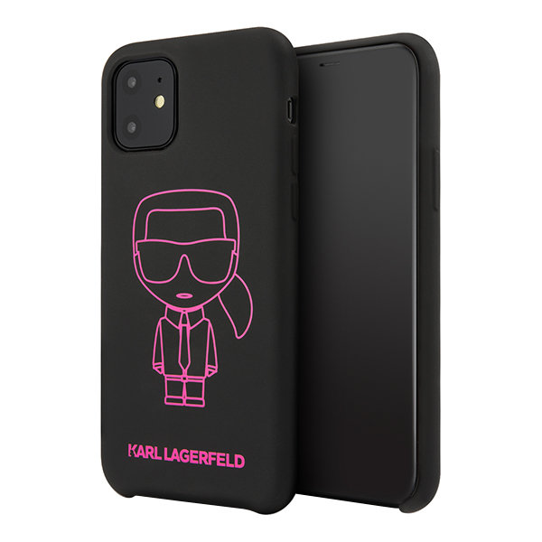 Чехол Karl Lagerfeld Liquid silicone Ikonik outlines Hard для iPhone 11, черный/розовый