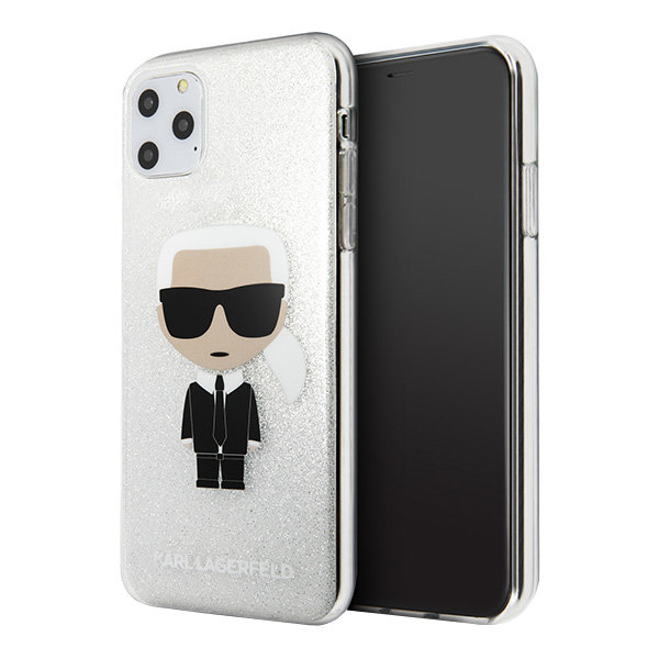 Чехол Karl Lagerfeld Iconic Karl Hard Glitter для iPhone 11 Pro Max, серебристый