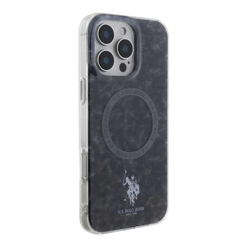 U.S. Polo для iPhone 16 Pro Max чехол PC/TPU Double Horse logo and Ring Black (MagSafe)