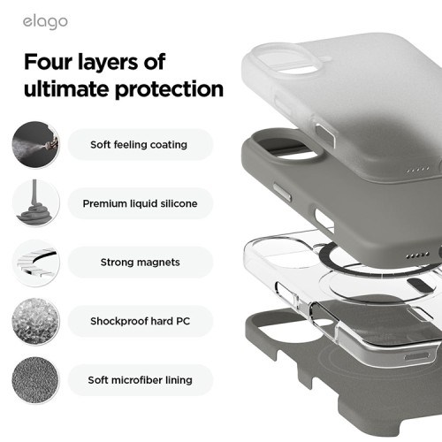 Elago для iPhone 16 чехол Soft silicone (Liquid) Medium Gray (MagSafe)