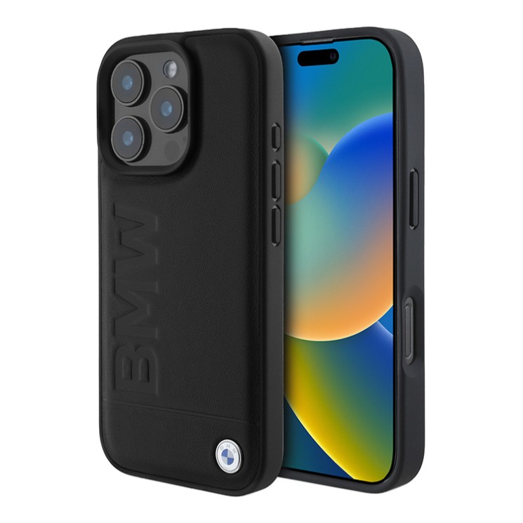BMW для iPhone 16 Pro Max чехол Signature Leather Logo imprint Metal logo Hard Black