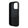 DKNY для iPhone 16 Pro чехол PU Plain leather Stack Metal logo Hard Black (MagSafe)