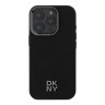 DKNY для iPhone 16 Pro чехол PU Plain leather Stack Metal logo Hard Black (MagSafe)